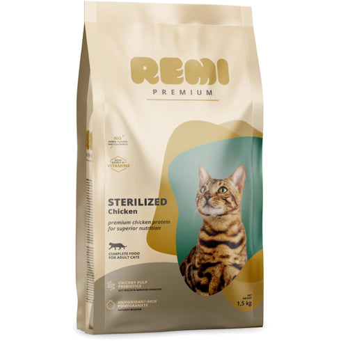 Hrana uscata pentru pisici Remi Premium Sterilized Pui 1.5kg